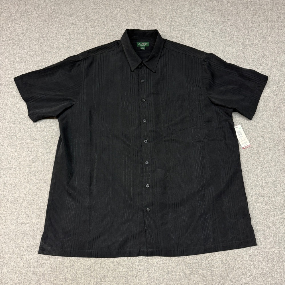 David Taylor Button Down Shirt 2XLT Black Textured Short Sleeve Tall Pocket NWT